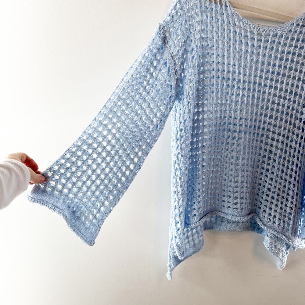 POL Long Sleeve Crochet Sweater Light Blue Small - Picture 6 of 6